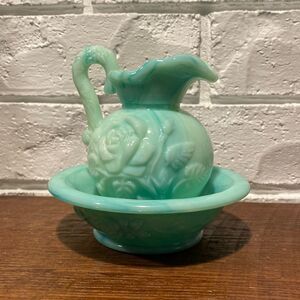 Vintage Avon Jadeite Blue Green Mini Pitcher & Basin